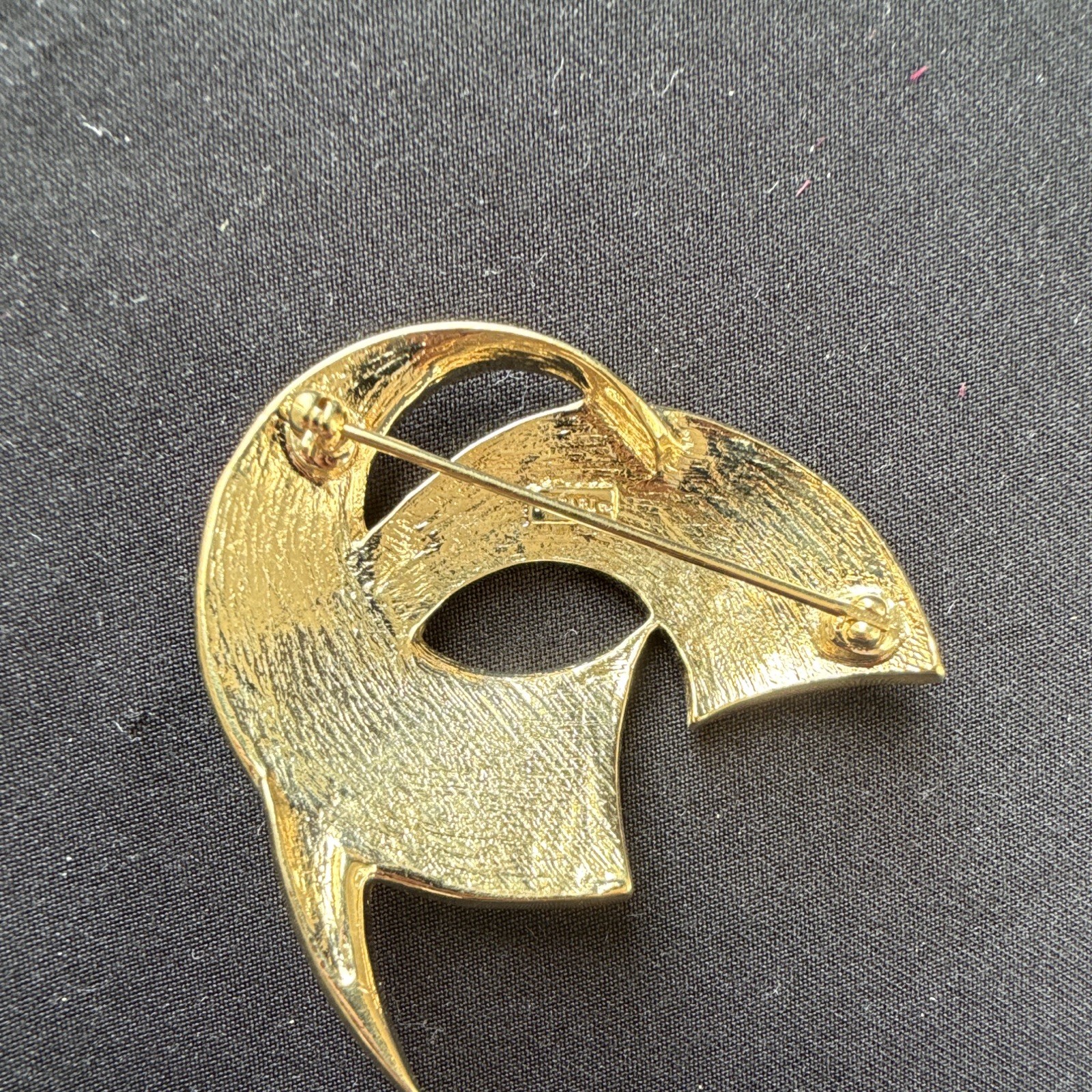Vintage Trifari Signed Gold Tone Black Enamel Abstract Art Brooch Pin