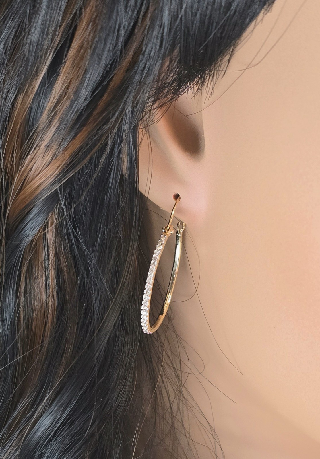14K Yellow SILVER .20 TCW CREATED Diamond Hoop Earrings 6 Grams