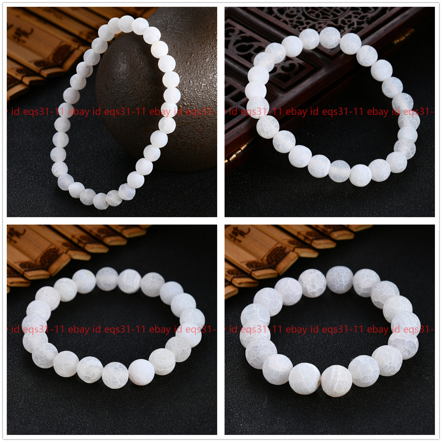 6/8/10/12mm White Dream Fire Dragon Veins Agate Round Beads Elastic Bracelet
