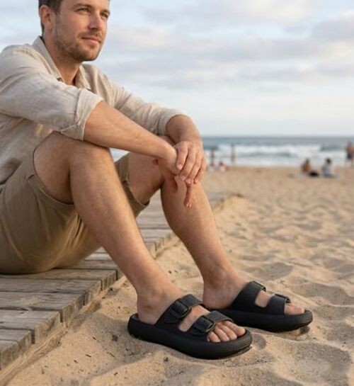Pillow Sandals for Women Men Thick Sole 9.5-10.5 Women/8.5-9.5 Men Black