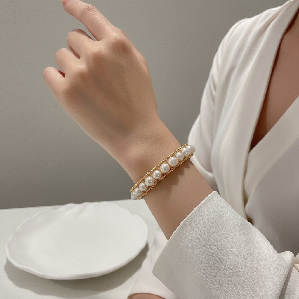 Natural White Freshwater Pearl Cuff Bracelet Gold Wire Wrapped Open Bangle Gift