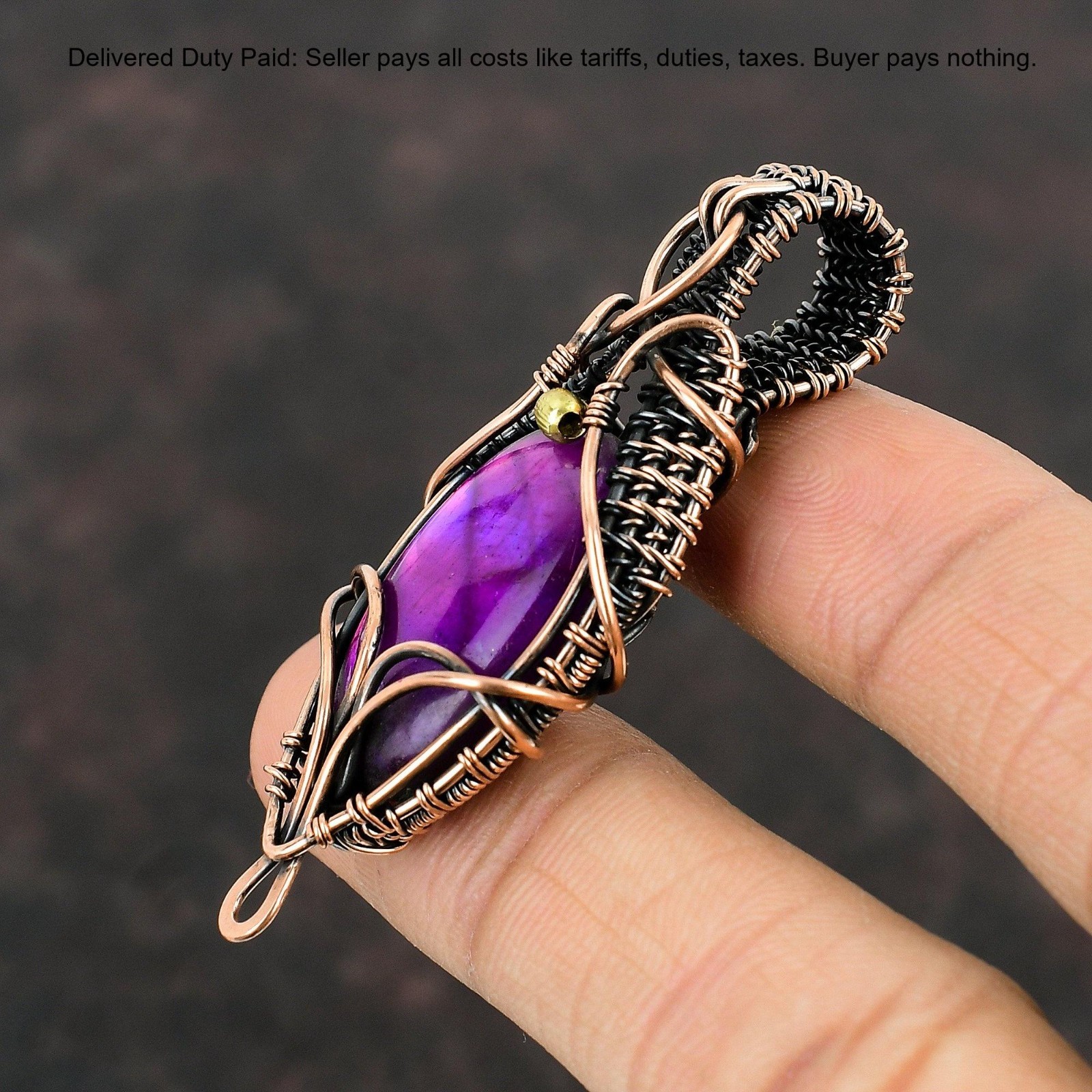 Copper Pink Fire Labradorite Gemstone Engagement Birthday Wire Wrapped Pendant