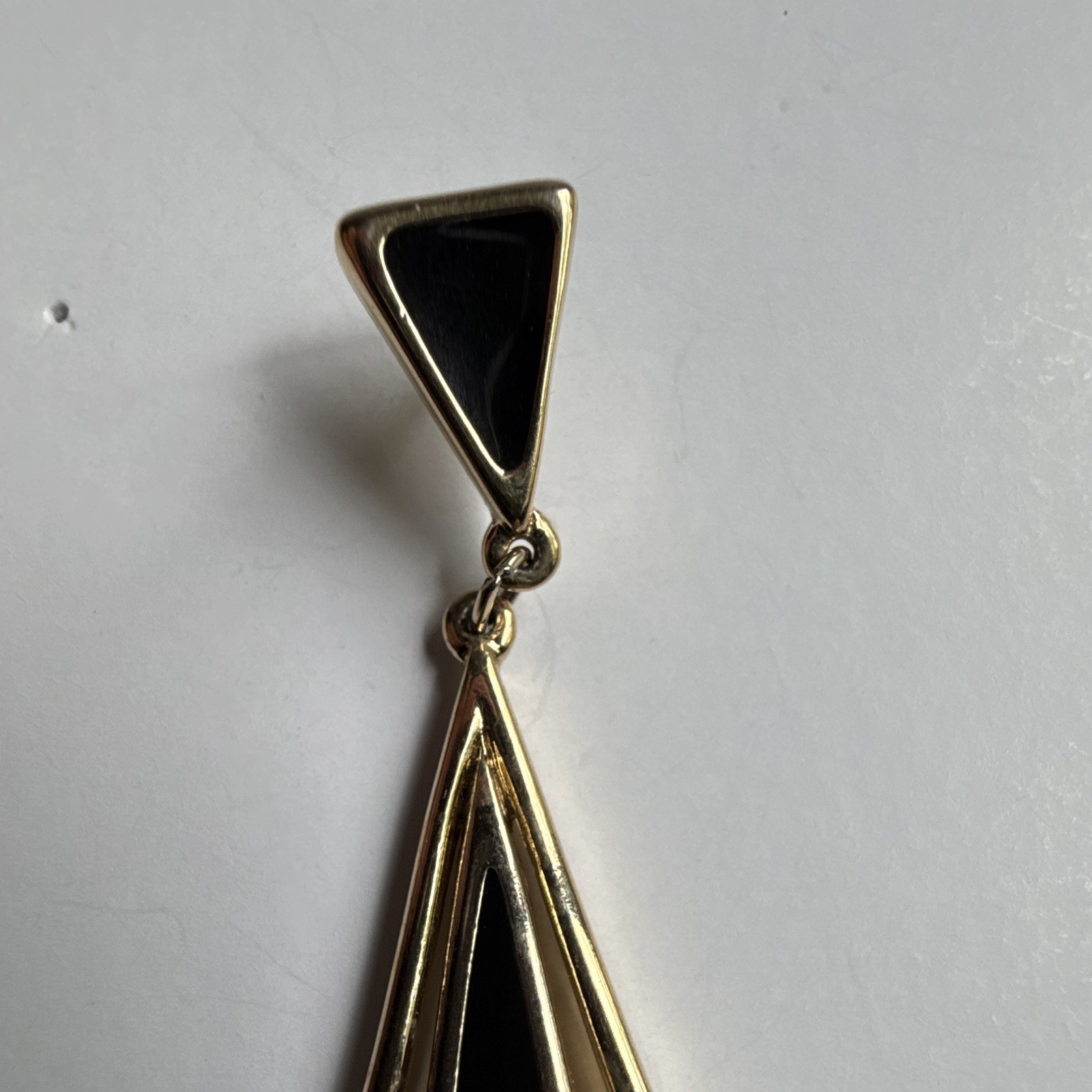 Vintage Trifari Signed Gold Tone Black Triangle Dangle Earrings