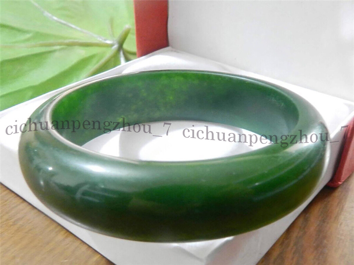 Real 58mm Dark Green Bangle Bracelet Natural A Green Jade Free-Jewelry Box