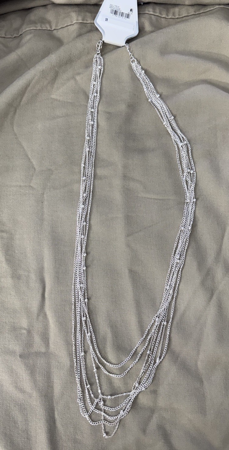 Silver multi row 6 strand necklace New Silver Tone Beautiful Any Ocasión