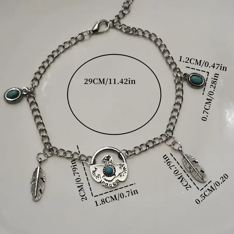 1pcs Western Cowboy Style Vintage Eagle Feather Turquoise Ladies Anklet Footband