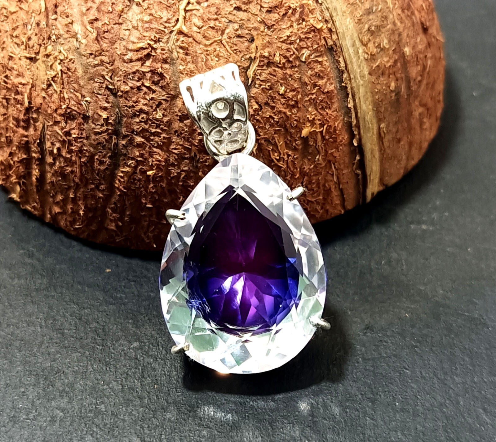 Bi-Color Rare Pitambari Sapphire Pear Natural 58.25 Ct 925 Silver Pendant Gem
