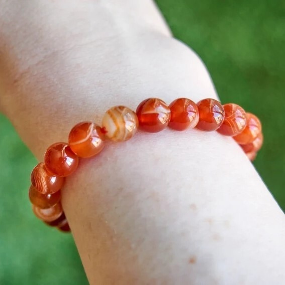 Natural Carnelian Elastic Stretch Bracelet 8mm Round Crystal Gemstone Beads