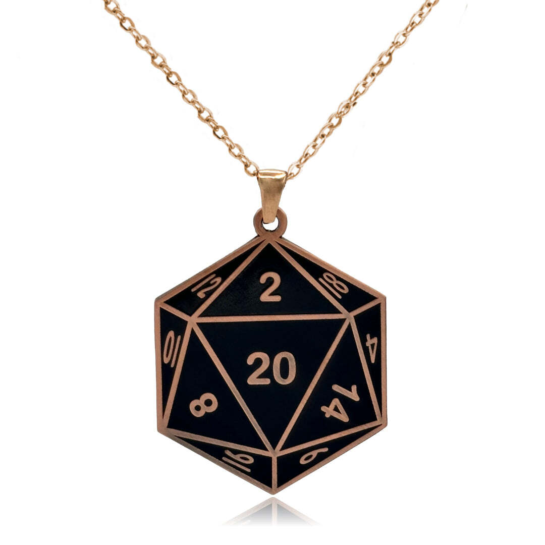 D20 Dice Double Sided Enamel Pendant Necklace