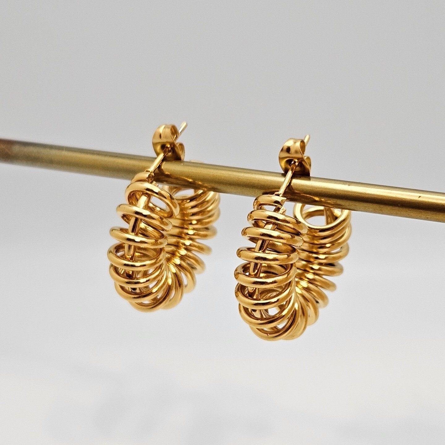 18K Gold Plated Spiral Wire C-Shaped Hoop Earring, Stainless Steel Jewelry