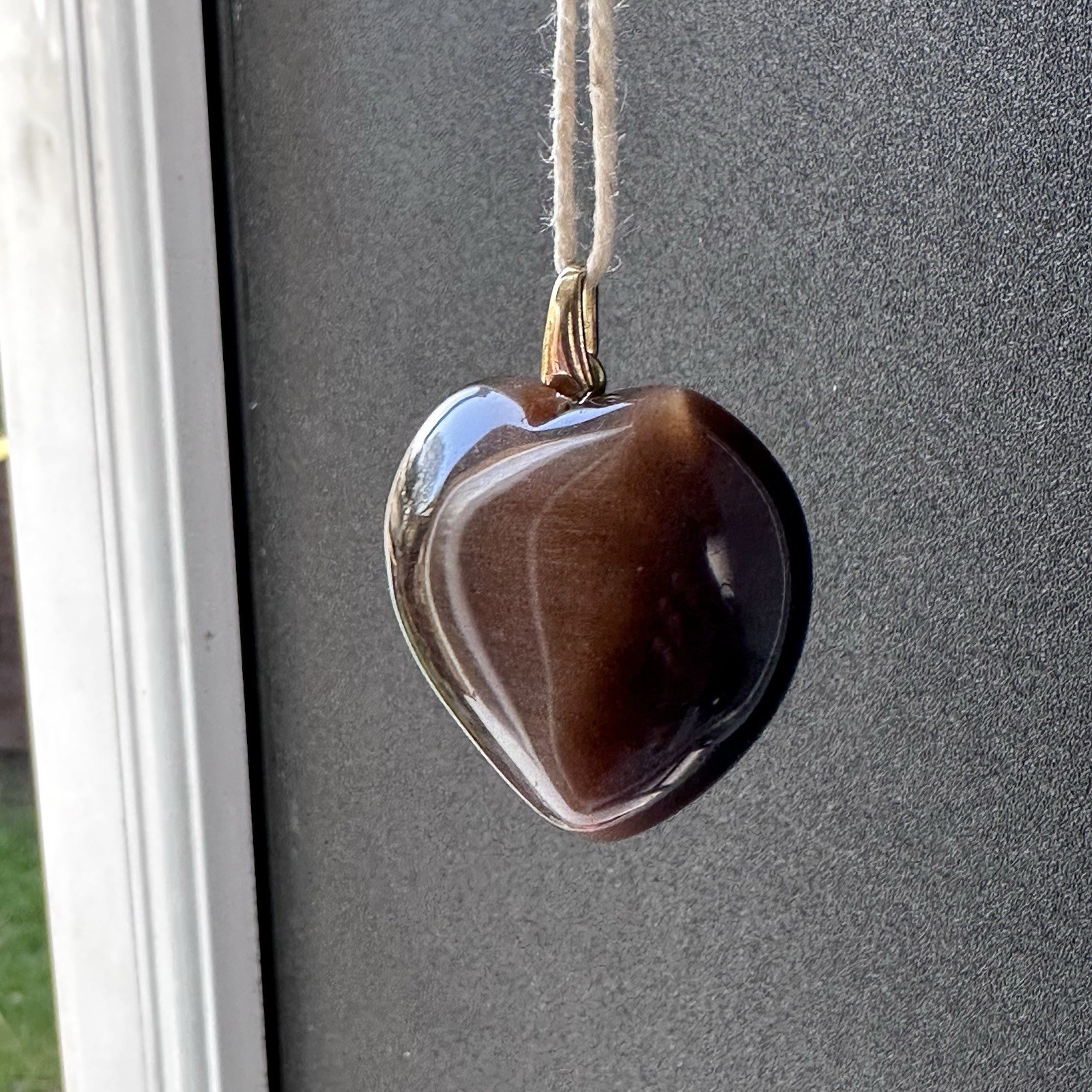 Natural Golden Tiger’s Eye Heart Pendant 30g 35mm Chatoyant Gemstone