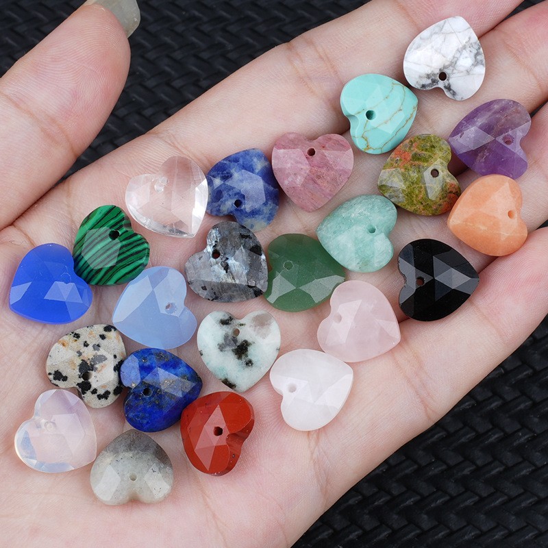 20pcs Mixed Natural Stone Heart Beads 13mm Pendants DIY Jewelry Making Bracelet