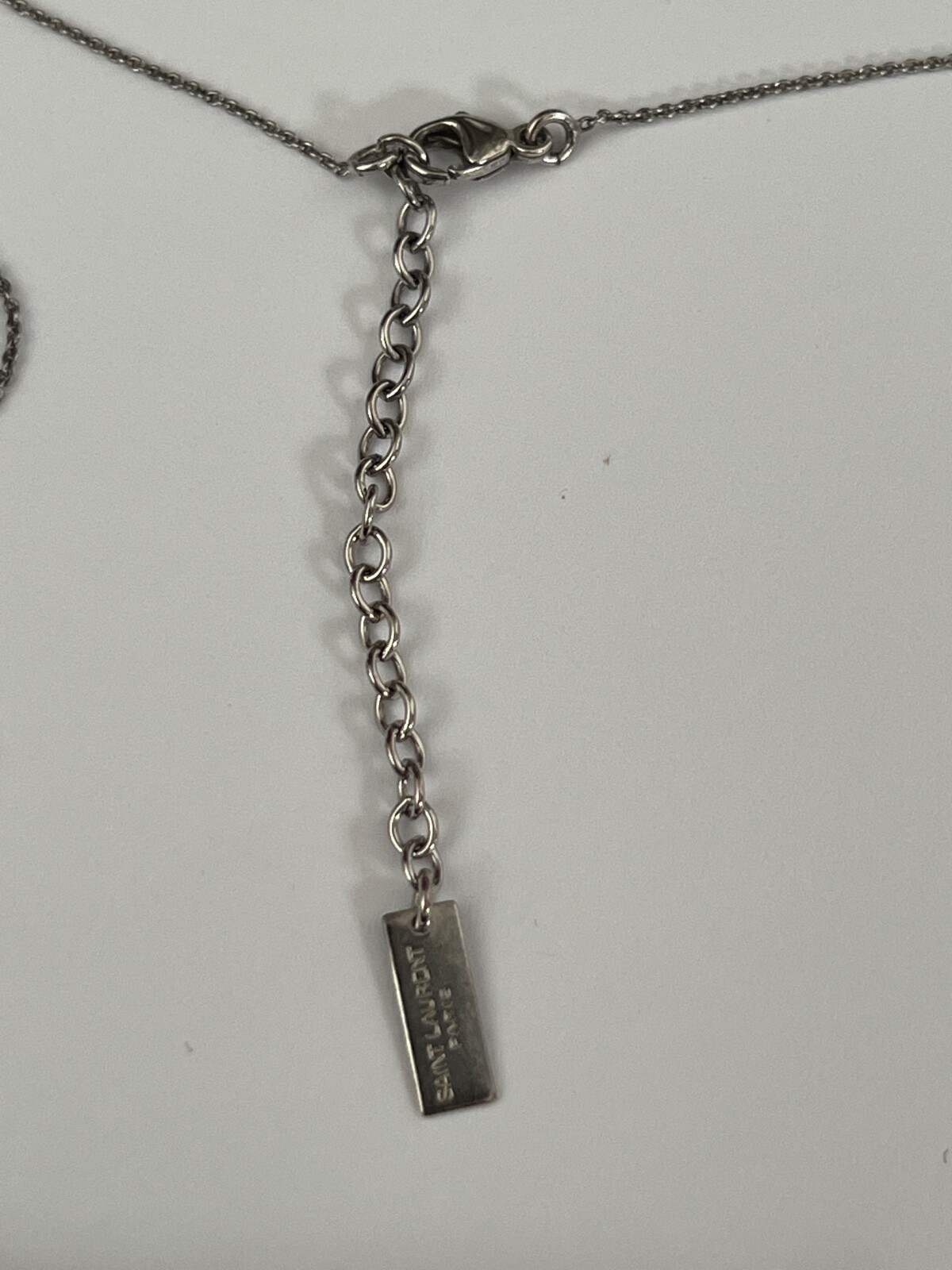 NWT Saint Laurent YSL Triple Heart Charm Silver Long Brass Chain Necklace $695