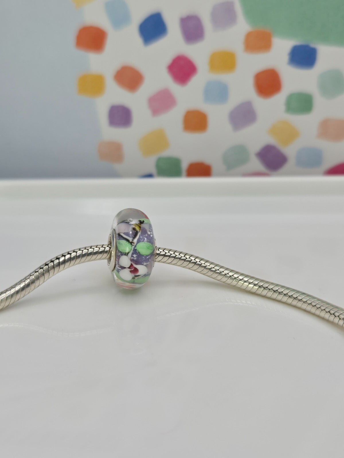 Authentic Pandora Bee silver flowers bee Murano Glass Silver murano Charm