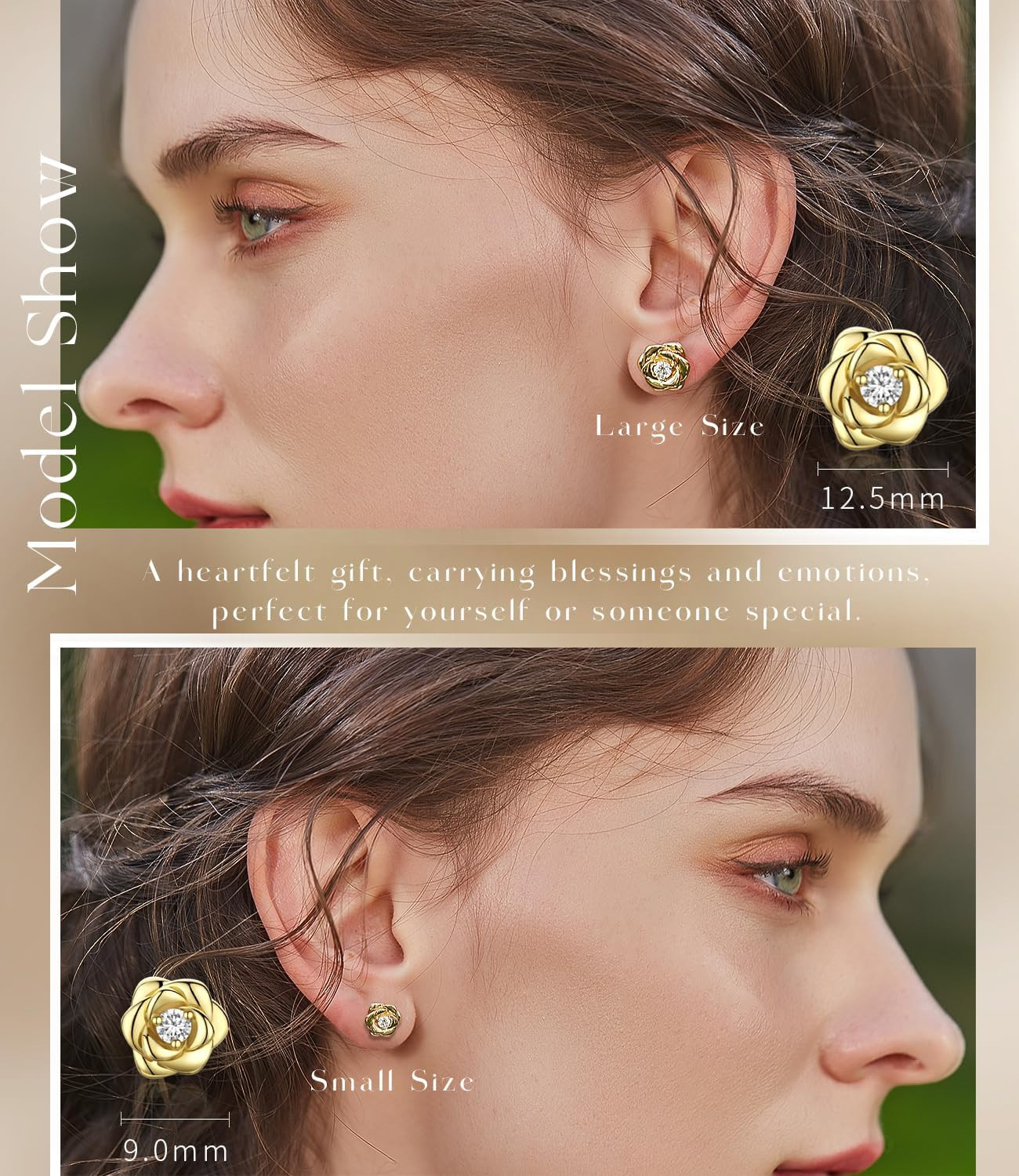 Gold Plated Sterling Silver Rose Flower Earring Studs, Hypoallergenic & Nickel F