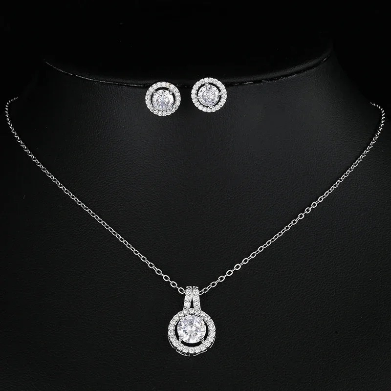 Luxury Round Geometric Necklace & Earrings Jewelry Set for Women Wedding