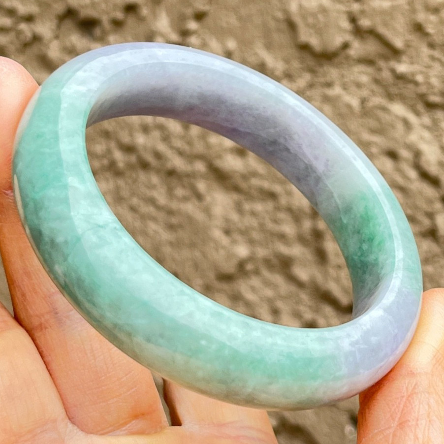 Natural Grade A Burmese Jadeite Bangle 52.7mm Lavender & Green – Unique Piece