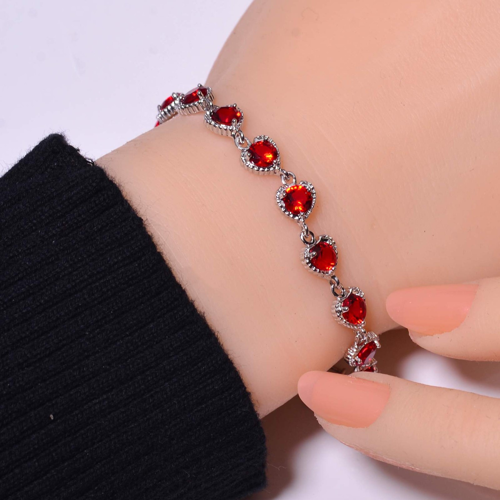 Red Garnet 925 Sterling Silver Tennis Bracelet 7.99″, Christmas Gift B6941