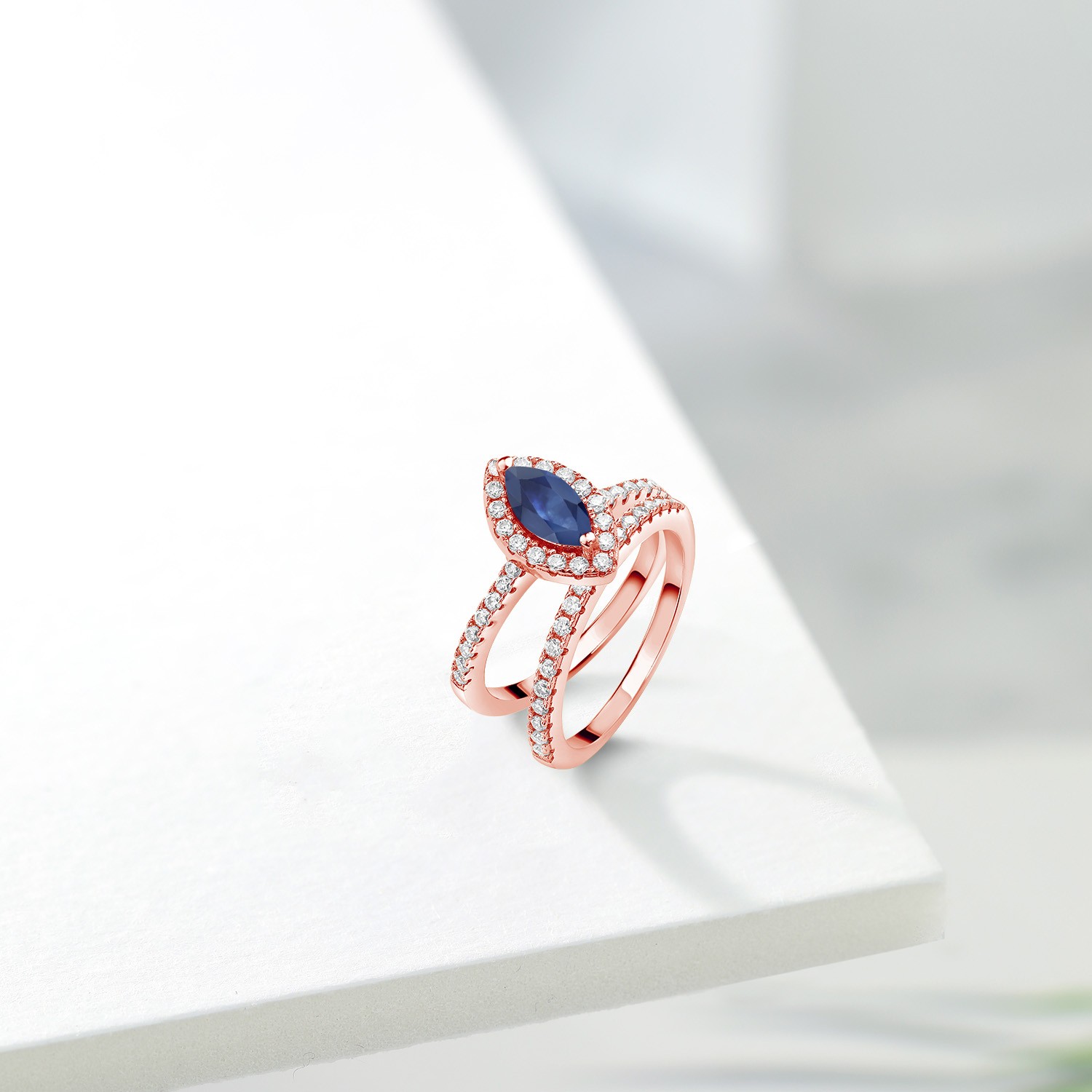 18K Rose Gold Plated Silver Ring Sapphire Moissanite (1.15 Cttw)