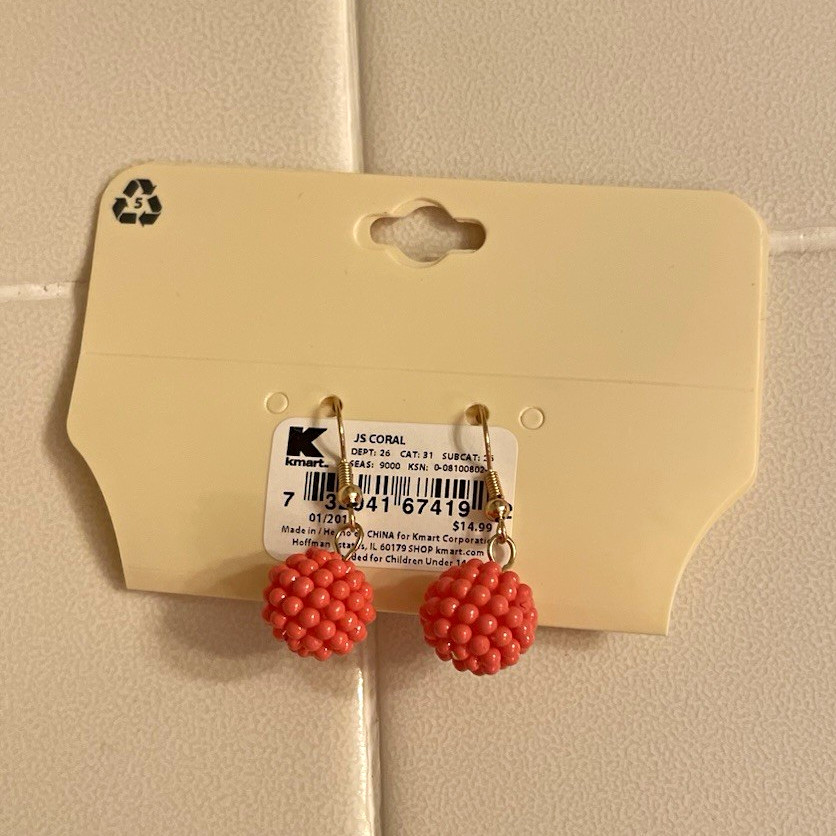 Kmart Orange Plastic Beaded Ball Dangle/Drop Earrings Hook Closure