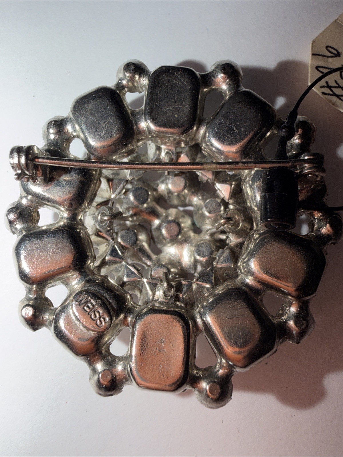 Signed Weiss Vintage Clear Rhinestone Round Brooch Pin Silver Tone Estate Gift