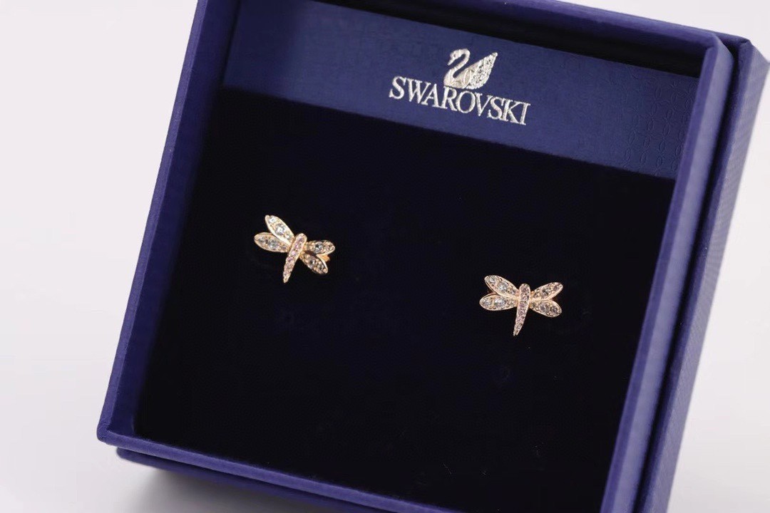 Swarovski rose gold and pink diamond dragonfly earrings