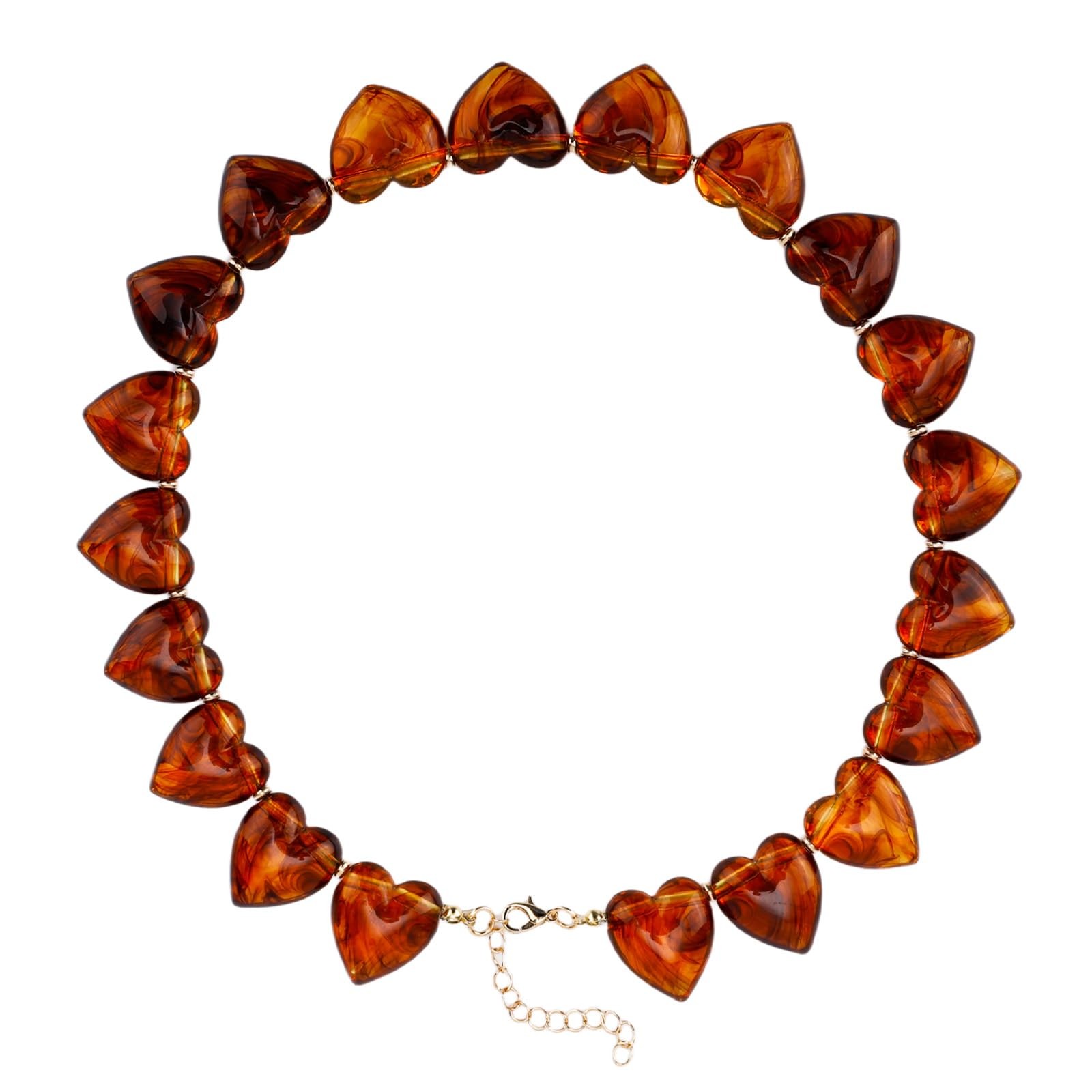 Mikovivi Chunky Heart Choker Necklace for Women, Amber Medium, amber color