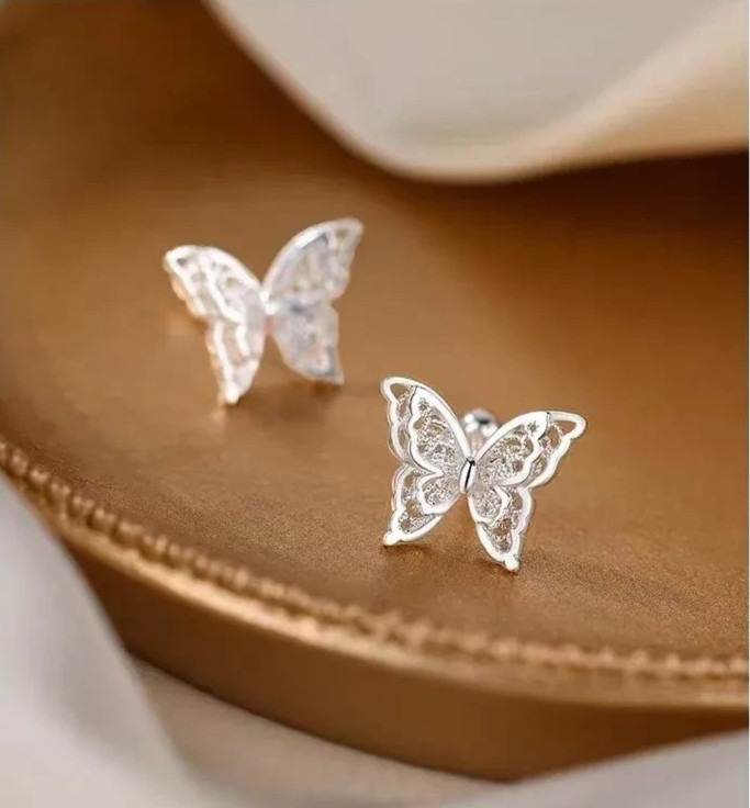 925 Sterling Silver Butterfly Stud Earrings Women Dainty Elegant Jewellery Gift