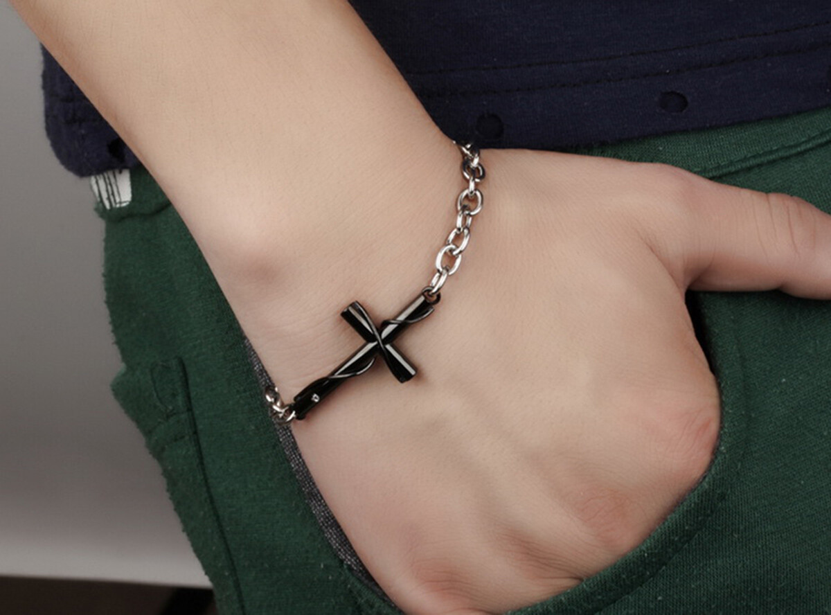 His Hers Stainless Steel Couples Matching Cross Charm Bracelet Pendant Necklace