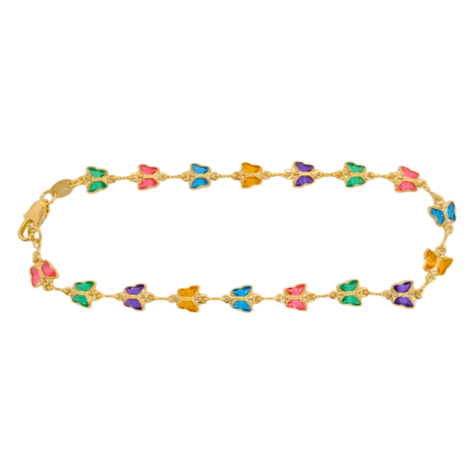 Genuine 18k Gold Filled Multicolor Butterfly Anklet for women-10″ size 7mm