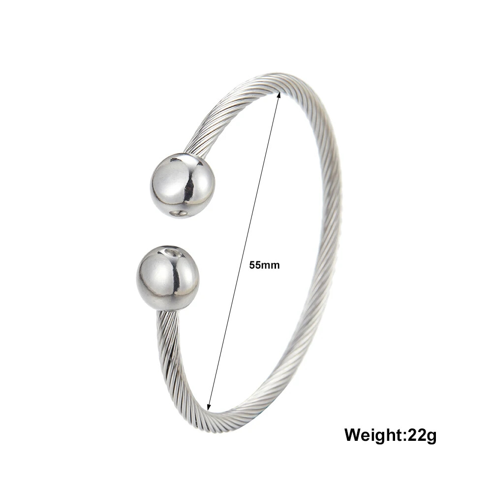 Double ball gold-plated stainless steel bracelet, twisted steel wire C-shaped
