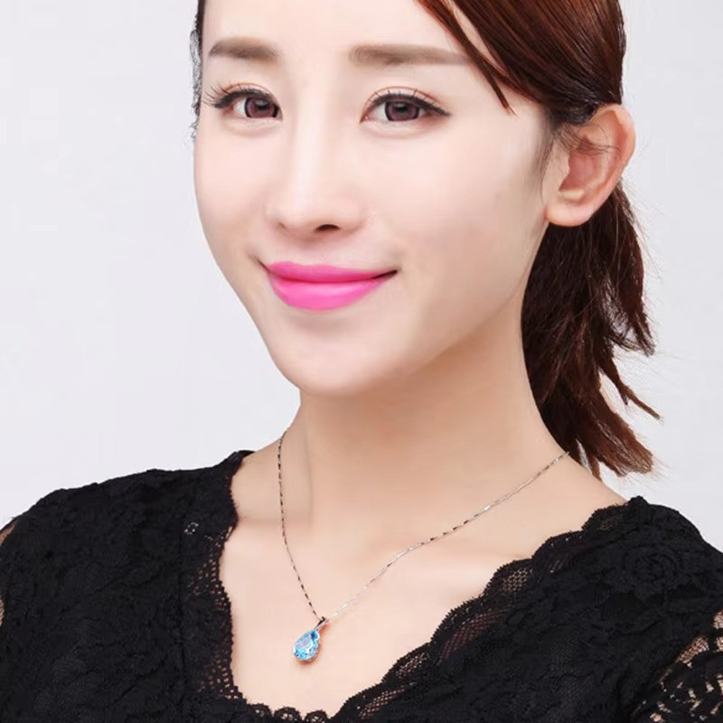S925 Sterling Silver Angel Tears Red Crystal Pendant Necklace Women Jewelry