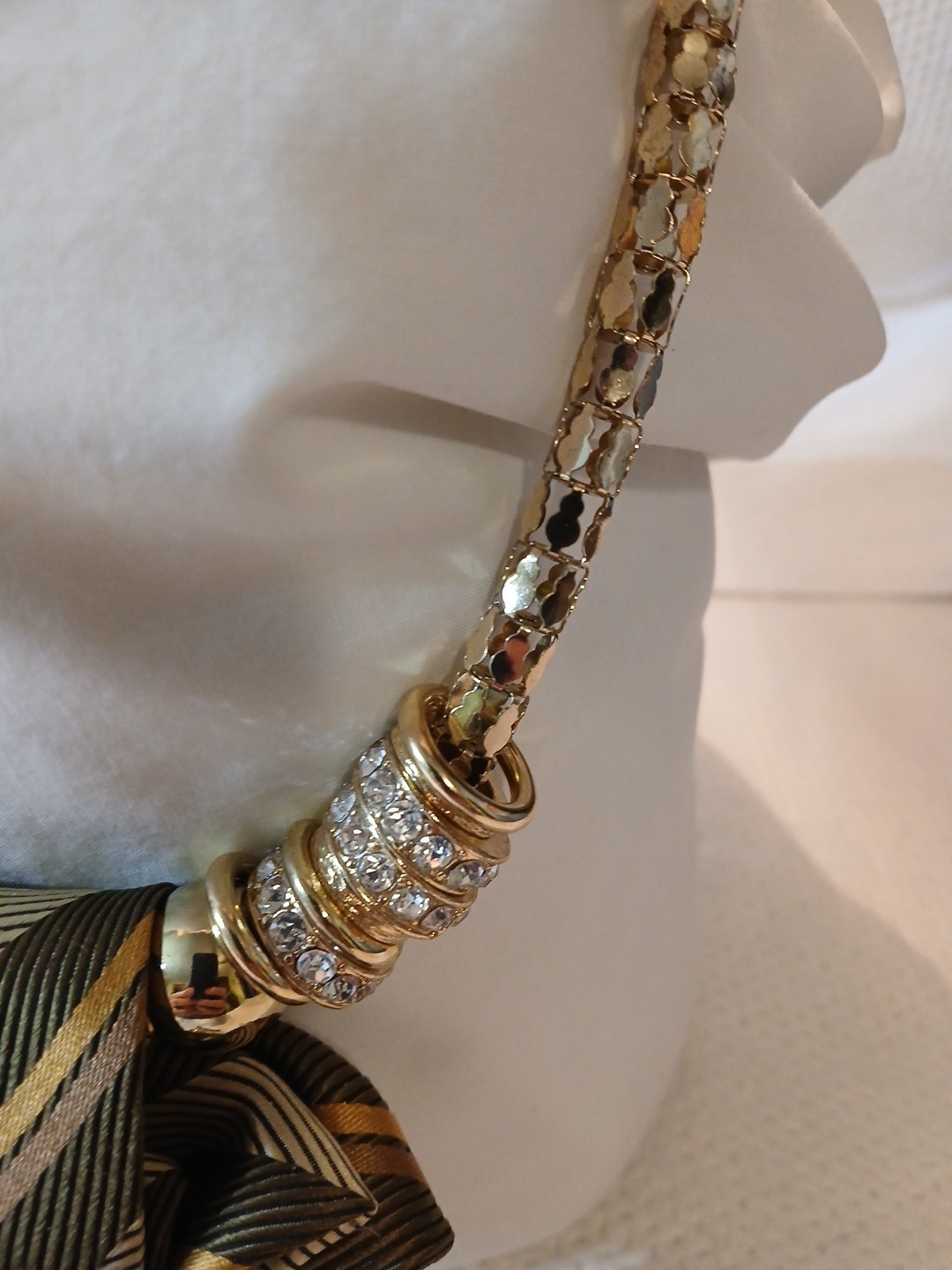 Womens Tie Necklace Repurpose Color Brown & Tan Comes With Broch & Necklace