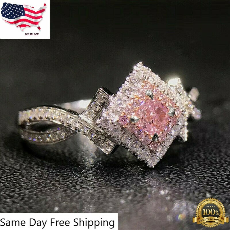 Elegant Silver Plated Jewelry Pink Sapphire Women Wedding Size 6-10 Simulated