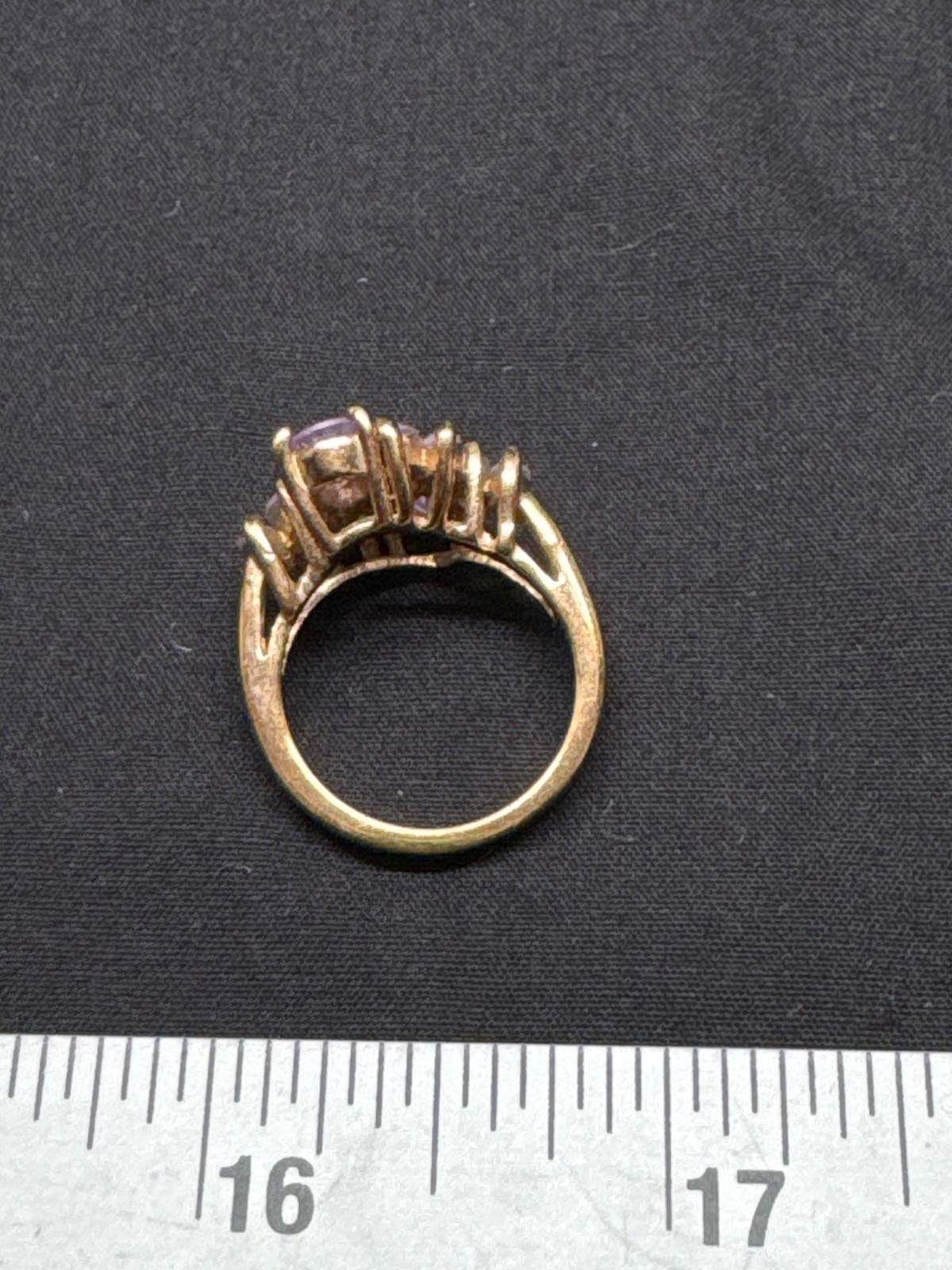 Gold Tone Cocktail Ring With Pink & Purple Gemstones In Marquise Cut Design
