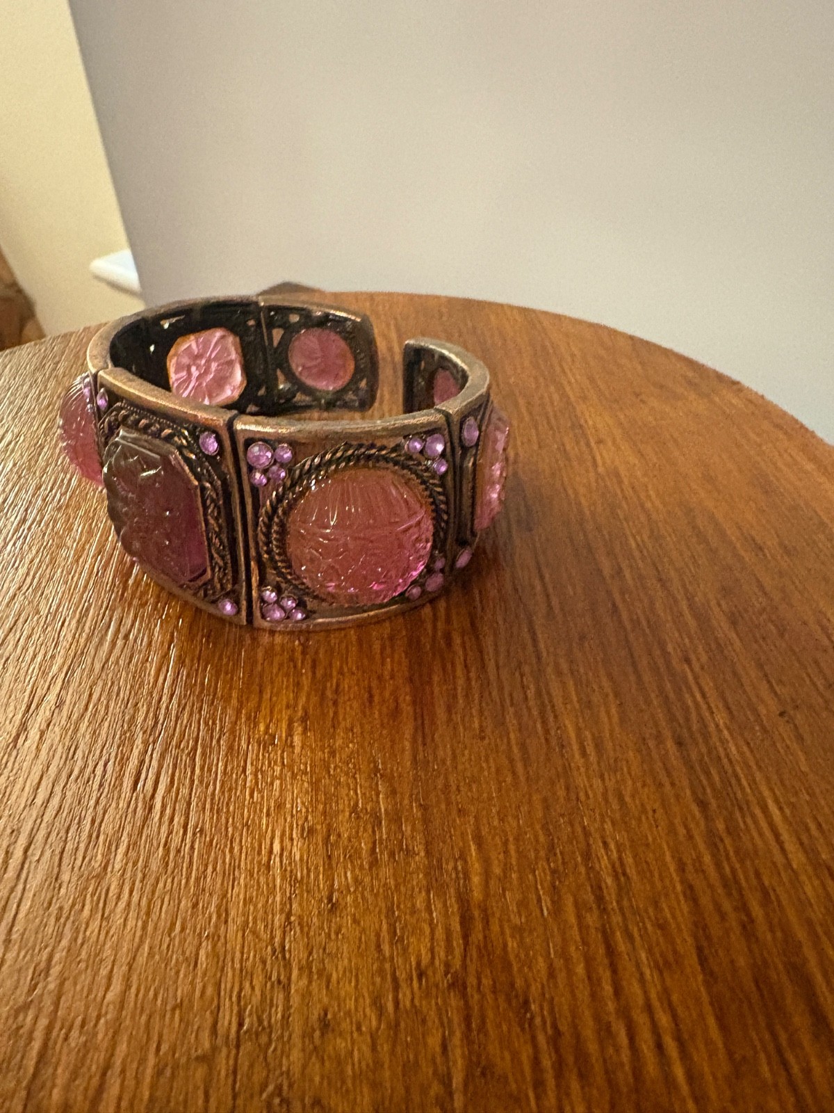 3 Vintage Chunky Slip on Bangle Bracelets Brass Pink Copper Mix