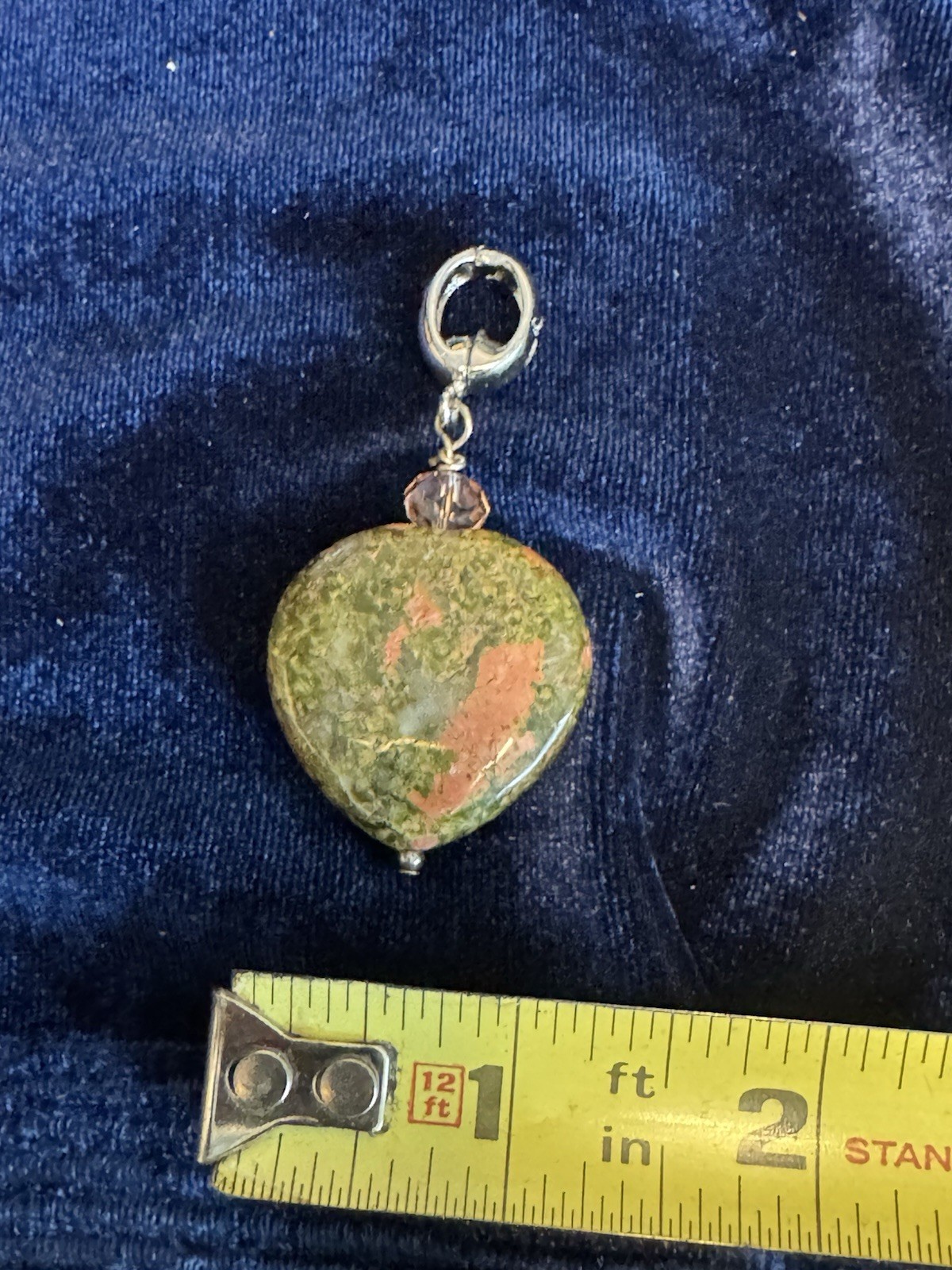 Unakite Heart Dangle Charm Large Hole Bead Pink Crystal Bracelet