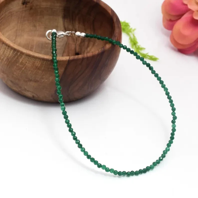 Emerald Anklet 2mm Green Crystal Beads Healing Minimalist Anklet Gift for Women