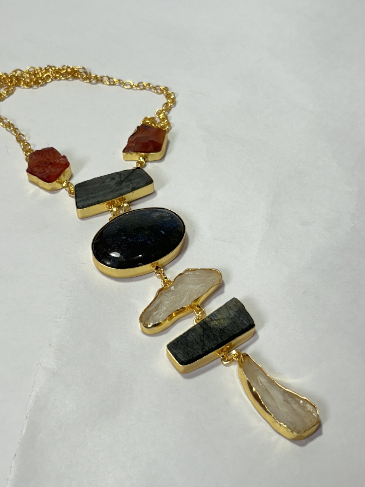 Multi Necklace carnelian Rough Labourdite Rough Necklace Long Jewelry.