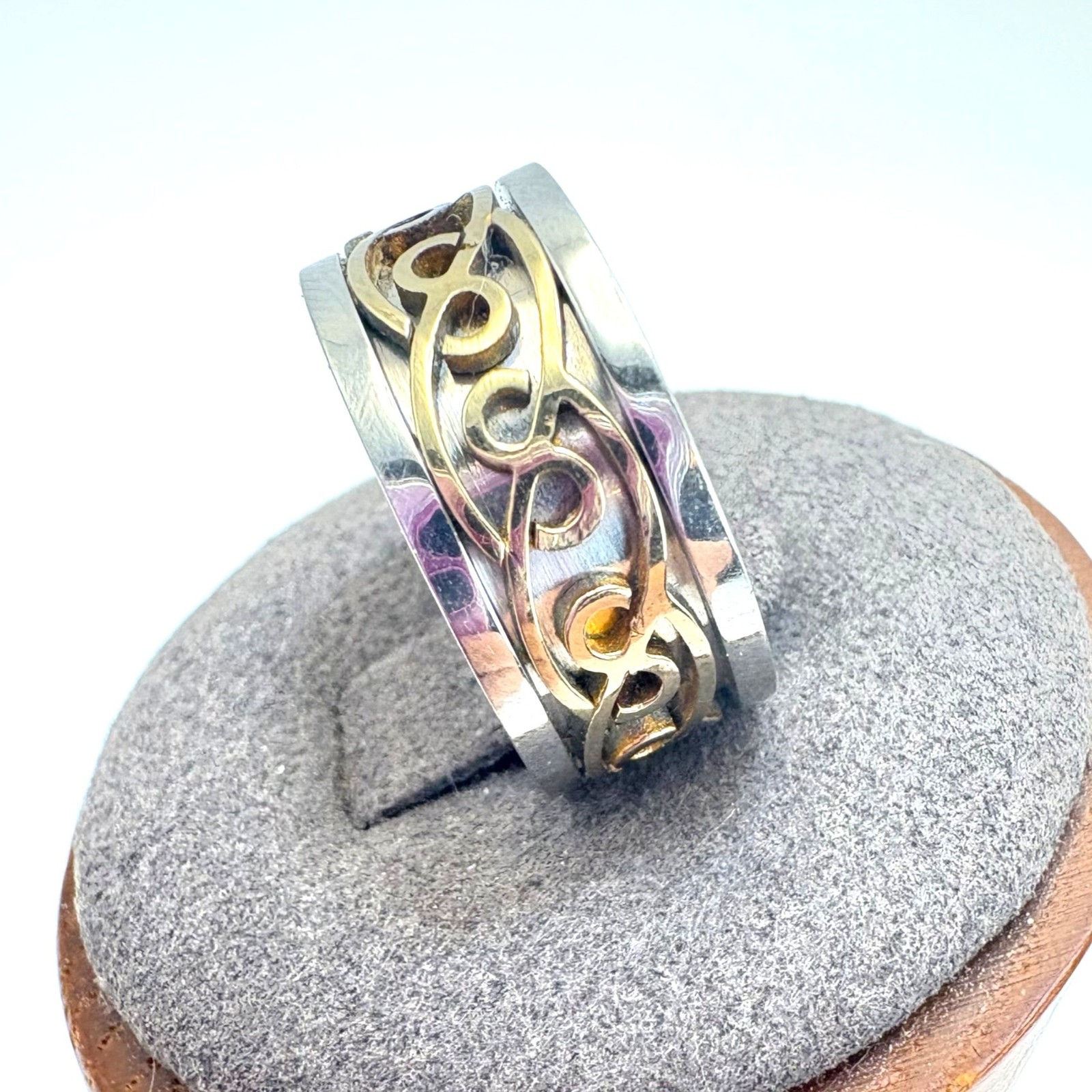 Celtic Knot Design Cigar Band Stainless Steel Gold Silver Color 8.25mm Wide Sz 7