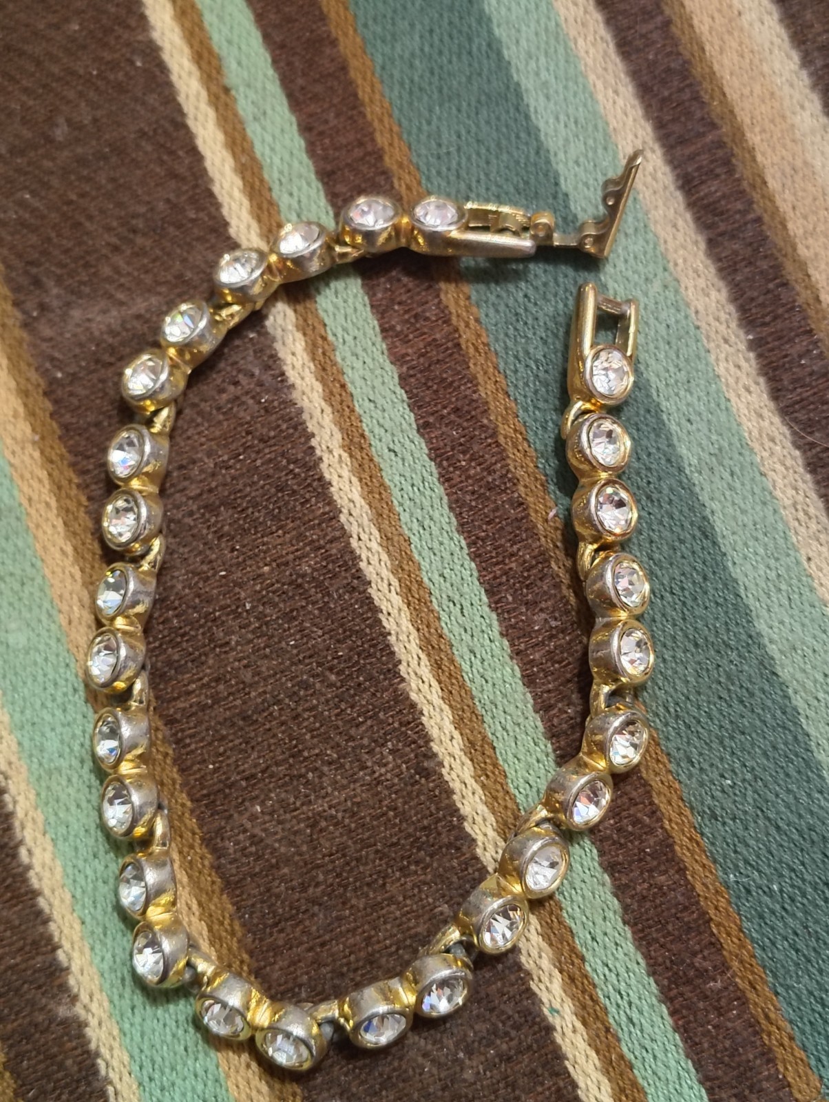 Swarovski Tennis Bracelet, Side Slide Clasp,Vintage, Gold Plated, Clear Crystals