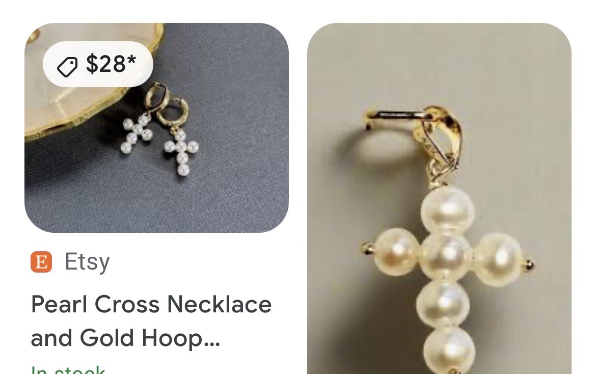 1” Dangle Faux Pearl/gold Cross Earrings Clamp Closing. Precious. Branded