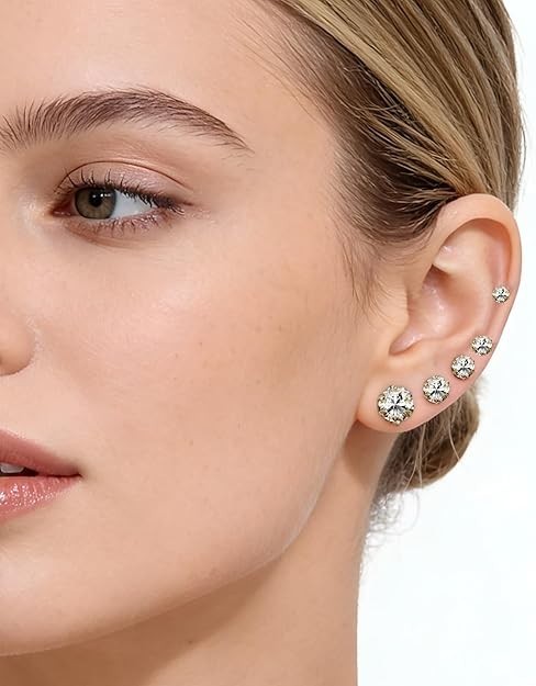 5 Pairs Stainless Steel Stud Earrings Set Silver 14K Gold Plated Stud Earrings 3