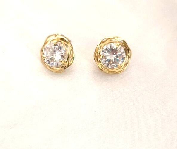 Women’s Earrings Pierced Ears Clear Crystal Gold Tone Button Style Scalloped