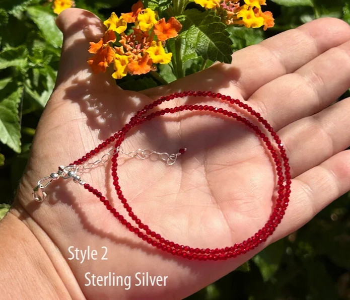 Natural Pinkish-Red Ruby Choker Tiny Beads Healing Energy Women Dainty Necklace
