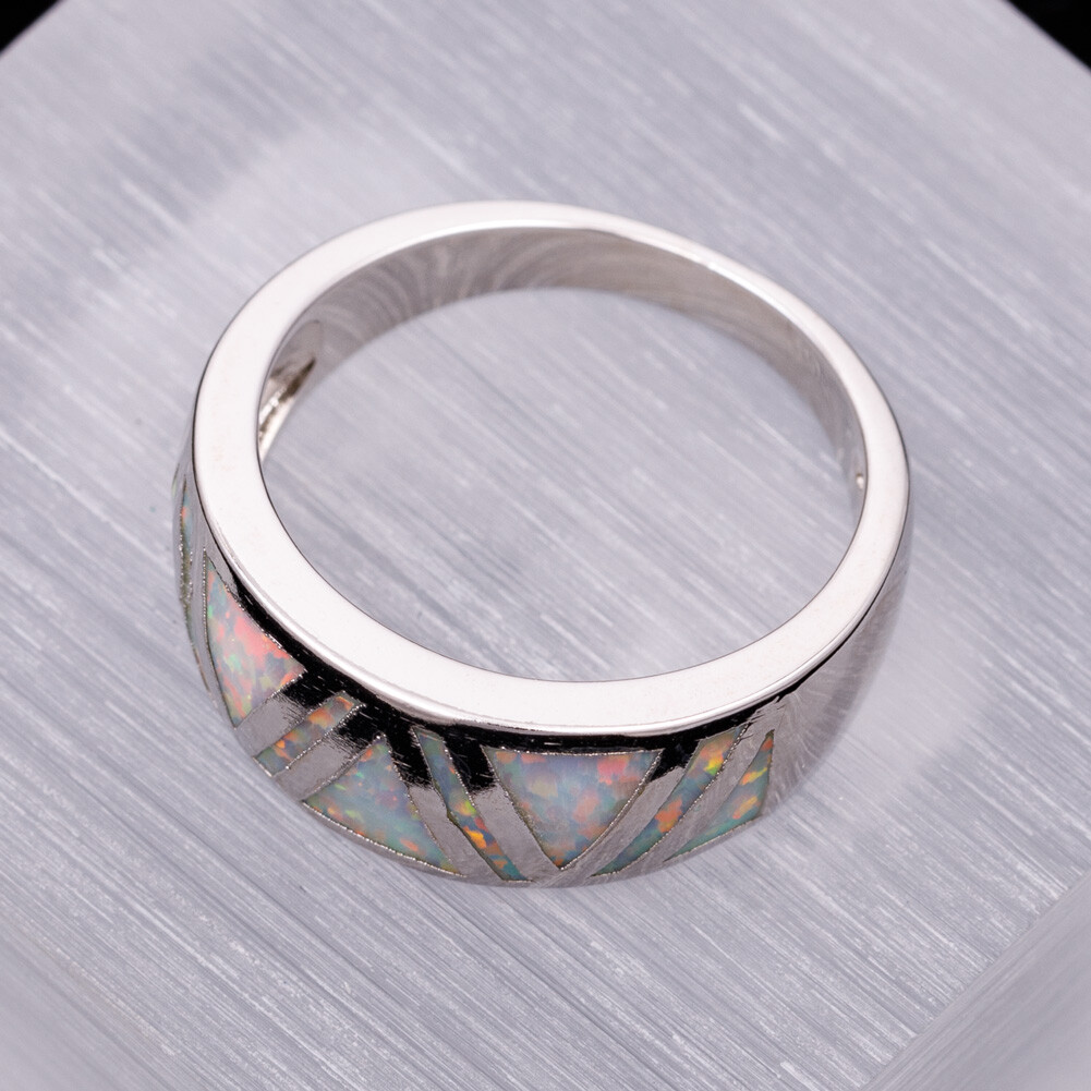 Triangle White Fire Opal Silver Jewelry Women Band Ring Size 6 7 8 9 10