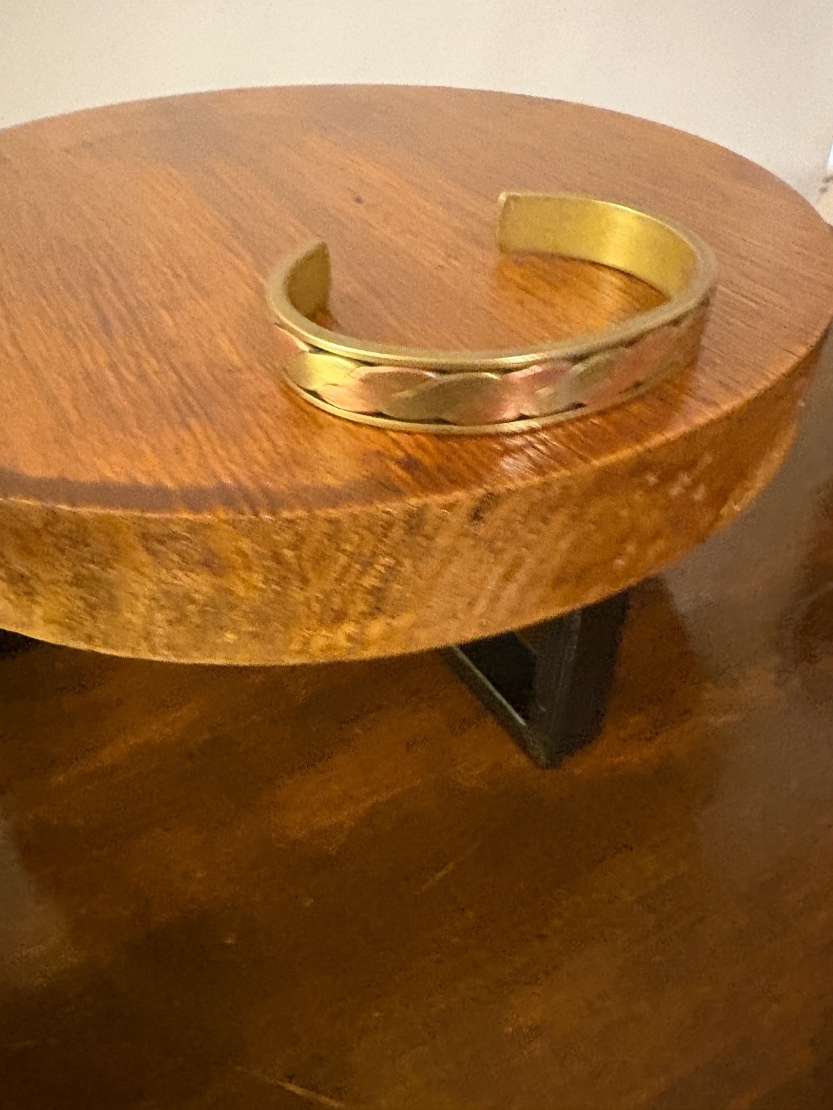 3 Vintage Chunky Slip on Bangle Bracelets Brass Pink Copper Mix