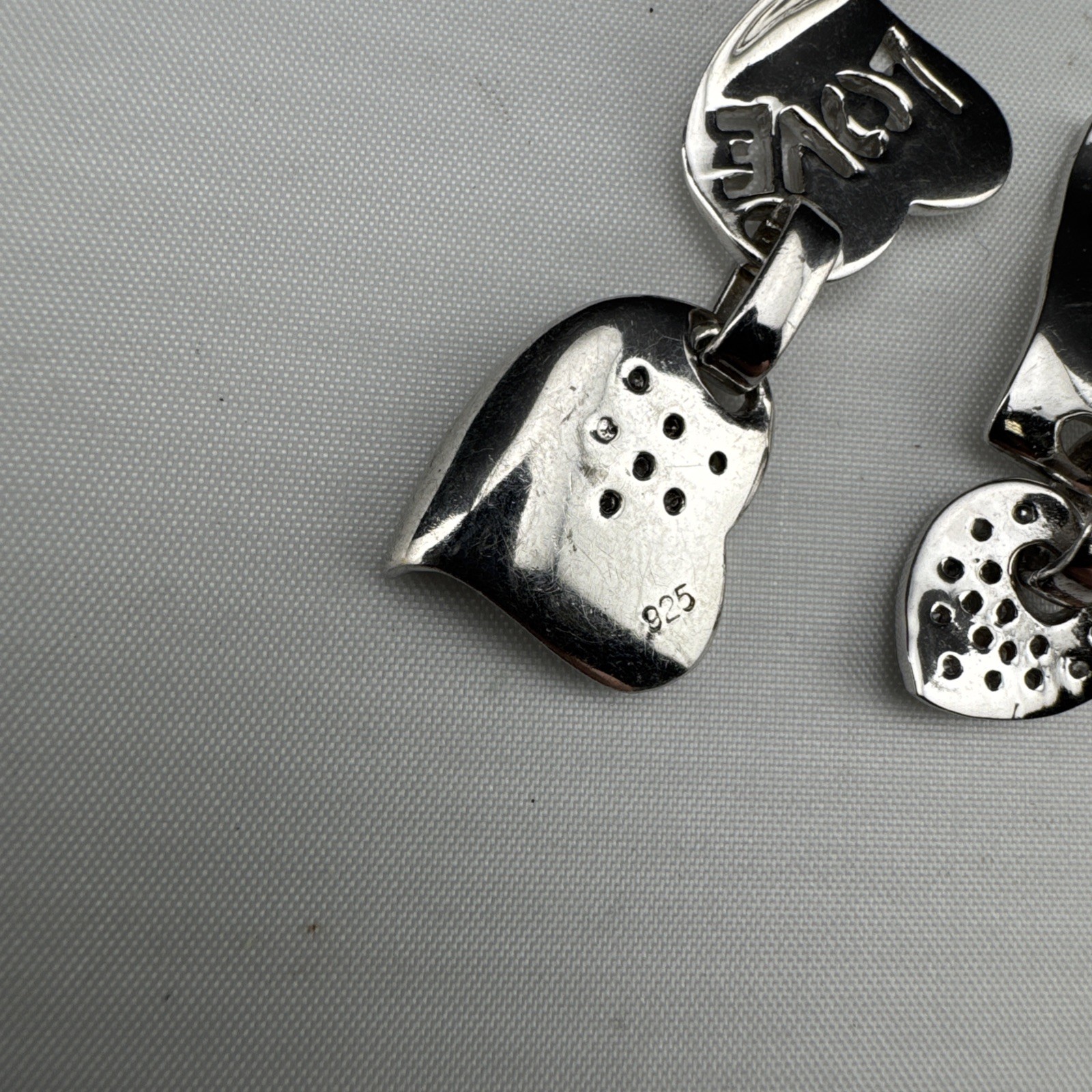 Set of 2 Sterling Silver 925 Heart Tag Charms 9.1g