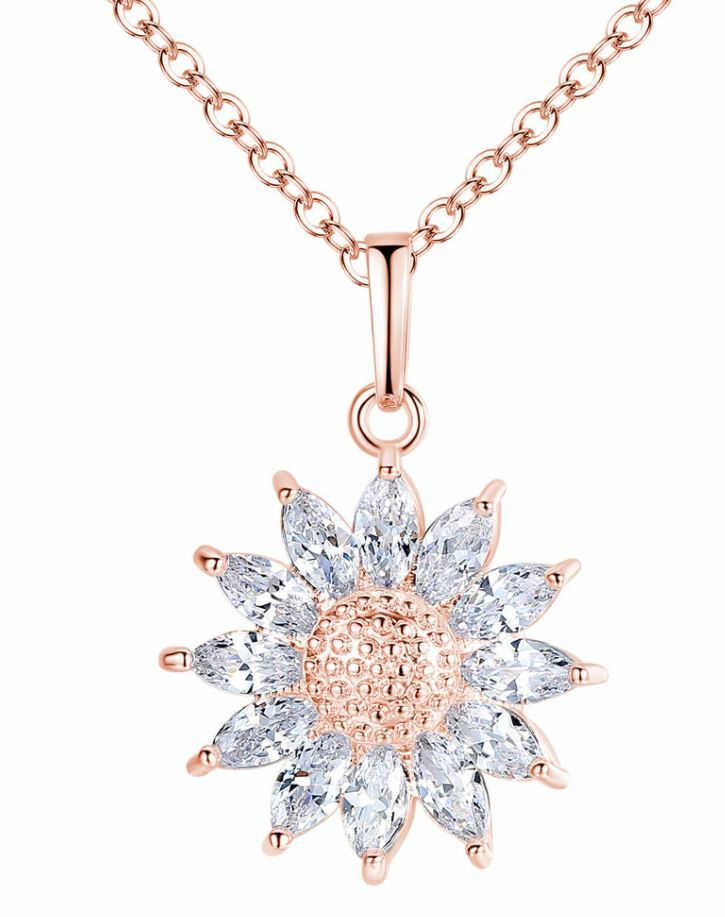 Gold/Silver Color Sunflower Simulated Diamond Crystal Elegant Necklace – New