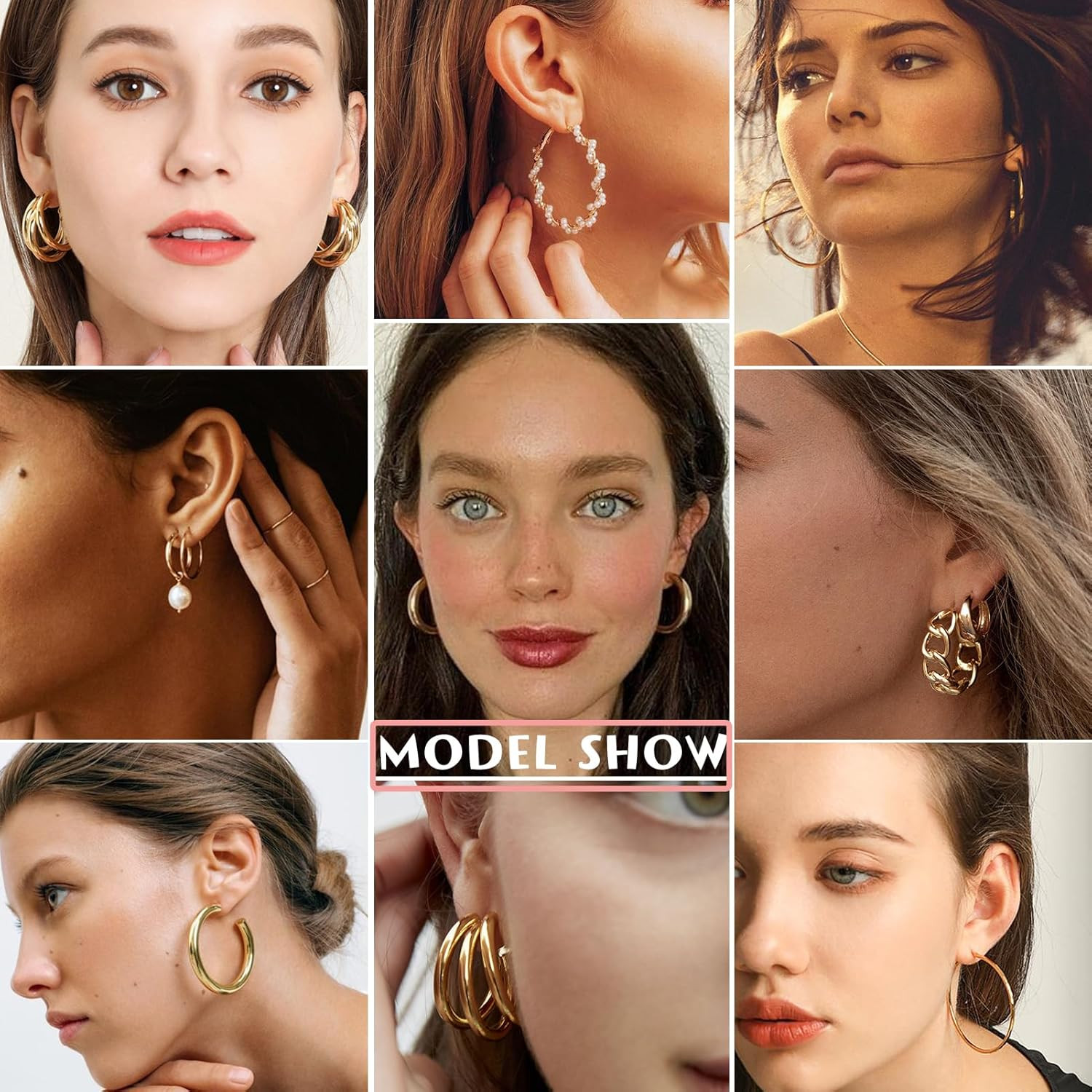 36 Pairs Gold Earrings Set for Women, Fashion Pearl Chain Link Stud Drop Dangle